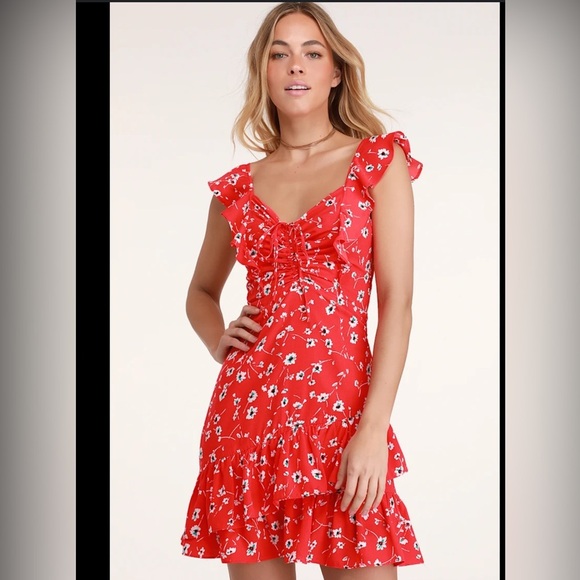 Lulu's Red Ruffled A-line Sundress - Picture 1 of 7
